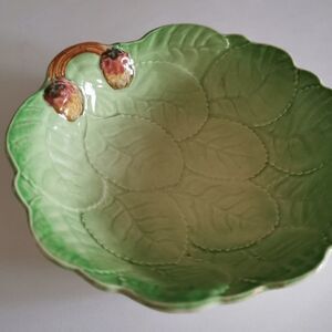 Green Leaf Dish Vintage Staffordshire Shorter & Sons Strawberries, Ceramic Tray